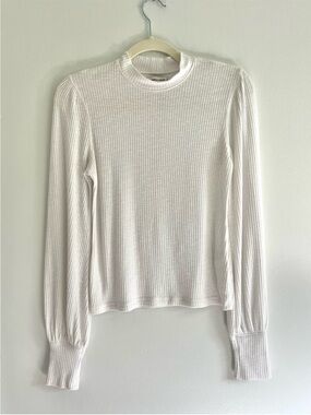 Abercrombie & Fitch White Ribbed Mock-Neck Balloon Long Sleeve Top Basic Casual